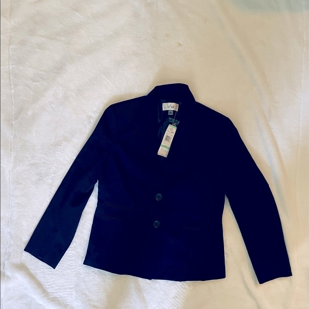 𝅺nwt Le Suit jacket blazer size 8 color navy blue 2 button down
